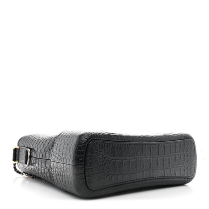 Crocodile Embossed Calfskin Medium Gabrielle Cocodile Hobo Black