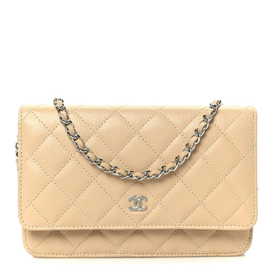 Caviar Quilted Wallet on Chain WOC Beige