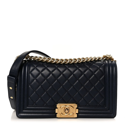 Lambskin Quilted Medium Boy Flap Dark Navy