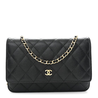 Caviar Quilted Wallet on Chain WOC Black