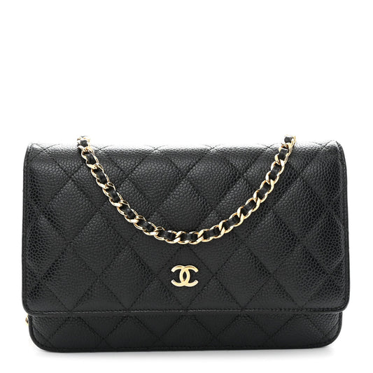 Caviar Quilted Wallet on Chain WOC Black