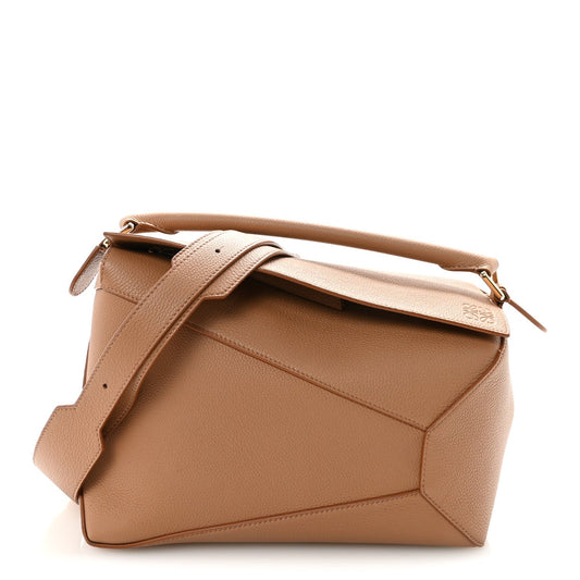 Grained Calfskin Medium Puzzle Edge Bag Toffee