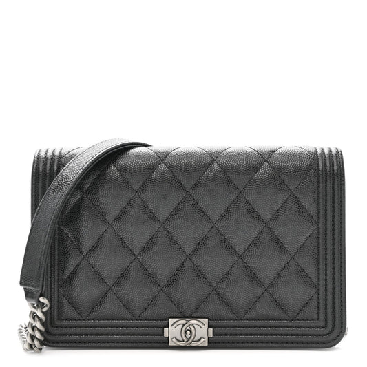 Caviar Quilted Boy Wallet On Chain WOC Black