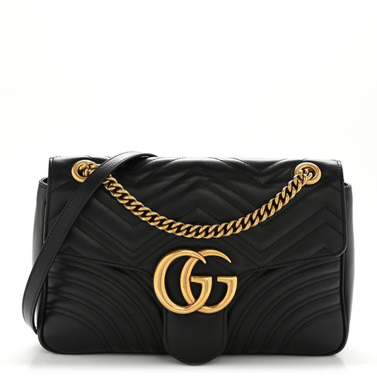 Calfskin Matelasse Medium GG Marmont Shoulder Bag Black