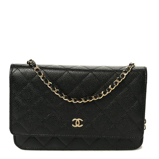 Caviar Quilted Wallet on Chain WOC Black