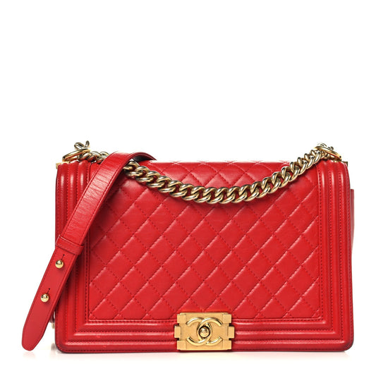 Lambskin Quilted New Medium Boy Flap Red
