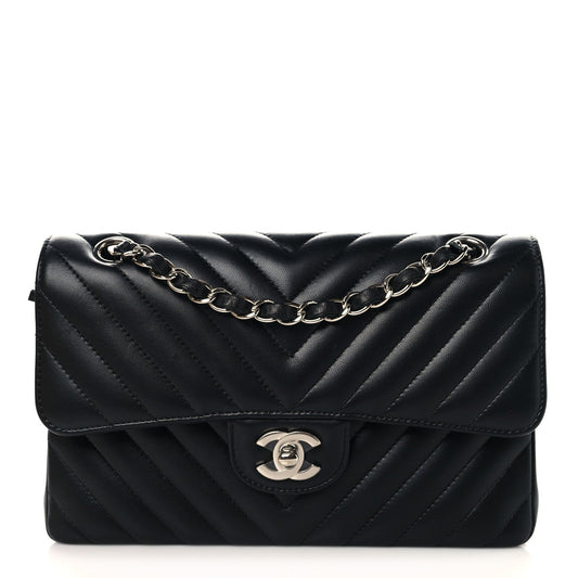 Lambskin Chevron Quilted Small Double Flap Black