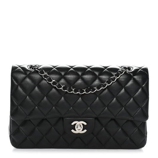 Lambskin Quilted Medium Double Flap Black