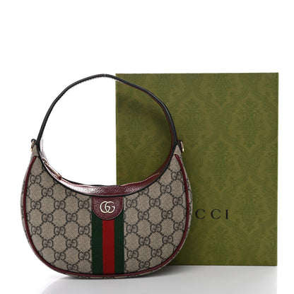 GG Supreme Monogram Textured Dollar Calfskin Small Ophidia Shoulder Bag Beige Bordeaux