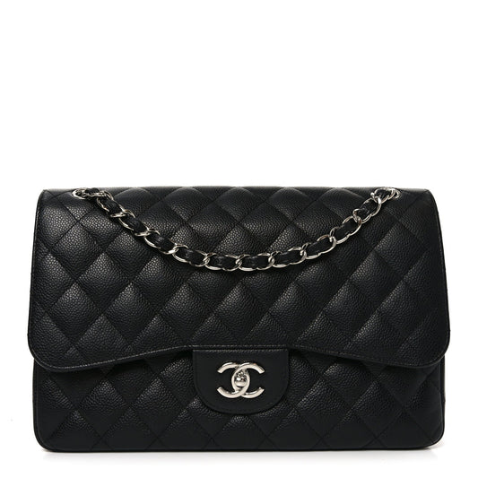 Caviar Quilted Jumbo Double Flap Black