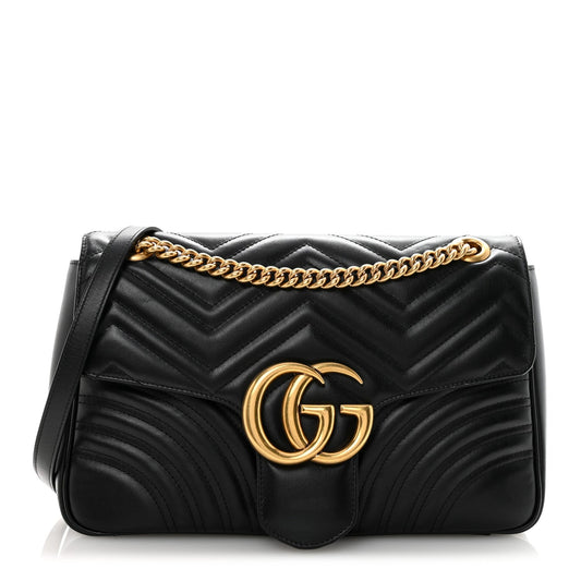 Calfskin Matelasse Medium GG Marmont Shoulder Bag Black