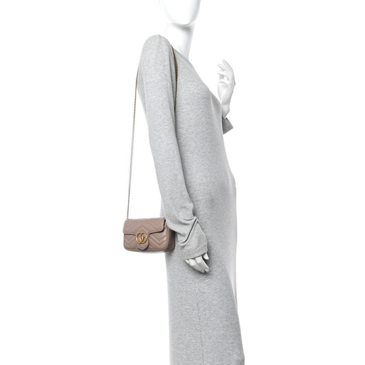 Calfskin Matelasse Super Mini GG Marmont Shoulder Bag Porcelain Rose