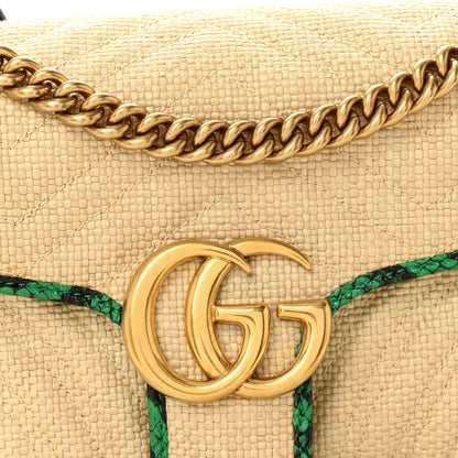 Raffia Elaphe Matelasse Small GG Marmont Shoulder Bag Natural New Shamarock