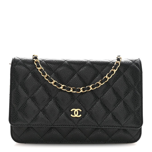 Caviar Quilted Wallet on Chain WOC Black
