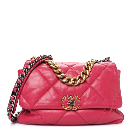 Goatskin Quilted Large Chanel 19 Flap Pink