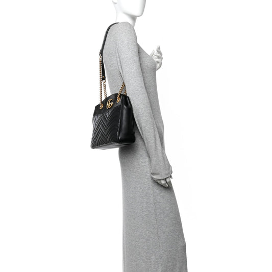 Calfskin Matelasse Medium GG Marmont Open Top Shoulder Bag Black
