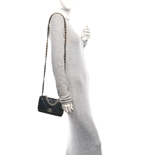 Lambskin Quilted Chanel 19 Wallet On Chain WOC Black