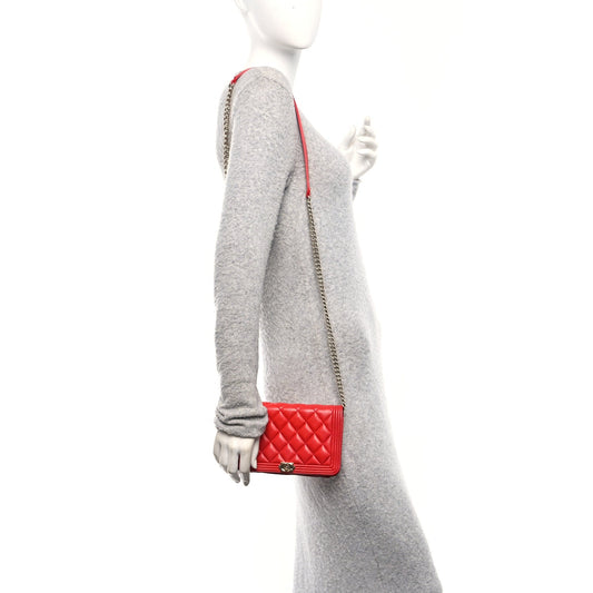 Lambskin Quilted Boy Wallet On Chain WOC Red