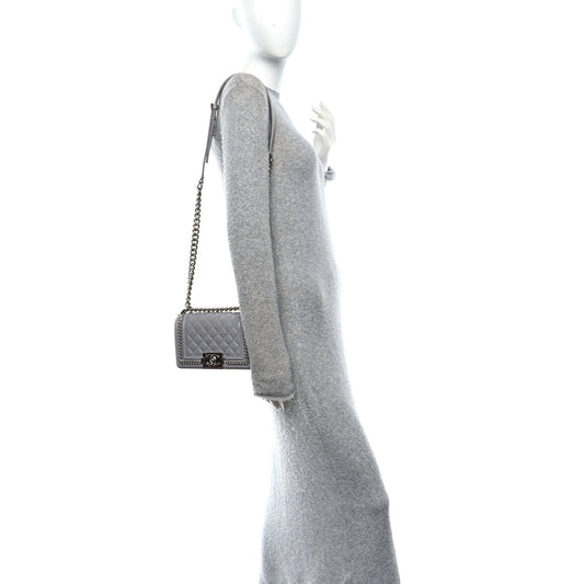 Iridescent Lambskin Quilted Small Chain Around Boy Flap Grey