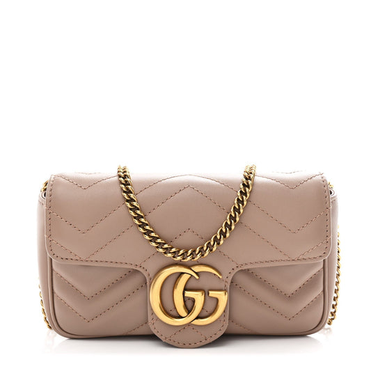 Calfskin Matelasse Super Mini GG Marmont Shoulder Bag Porcelain Rose
