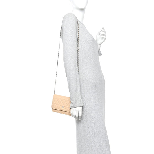 Caviar Quilted Wallet on Chain WOC Beige