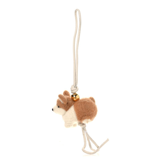 Calfskin Felt Corgi Bag Charm Soft Soft White Orange