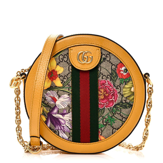 GG Supreme Monogram Flora Web Mini Ophidia Round Shoulder Bag Beige Multicolor Crop