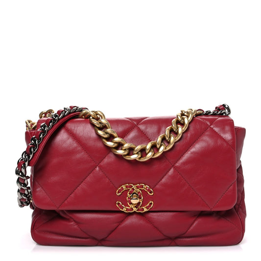 Lambskin Quilted Large Chanel 19 Flap Red