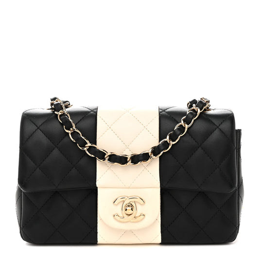 Lambskin Quilted Mini Rectangular Flap Black White