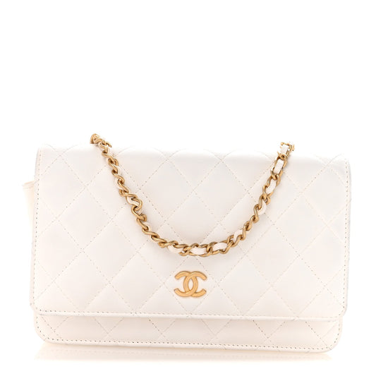 Lambskin Quilted Romance Wallet On Chain WOC White