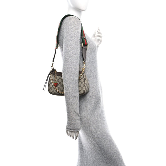 GG Supreme Monogram Textured Dollar Calfskin Web Small Ophidia GG Handbag Beige Ebony New Acero