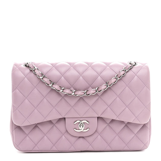Lambskin Quilted Jumbo Double Flap Light Purple
