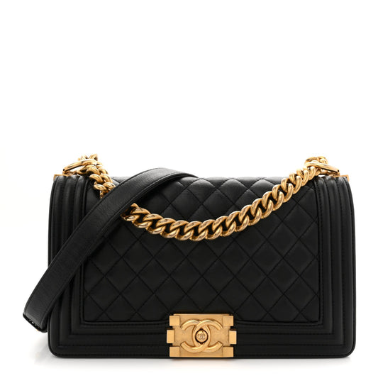 Calfskin Quilted Medium Boy Flap Black