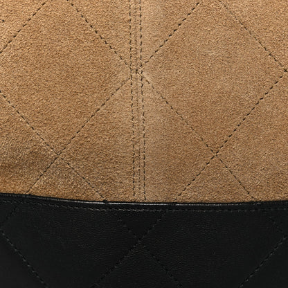 Suede Shiny Lambskin Quilted Large Shopping Bag Beige Black
