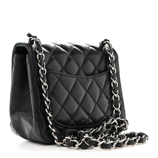 Lambskin Quilted Mini Square Flap Black