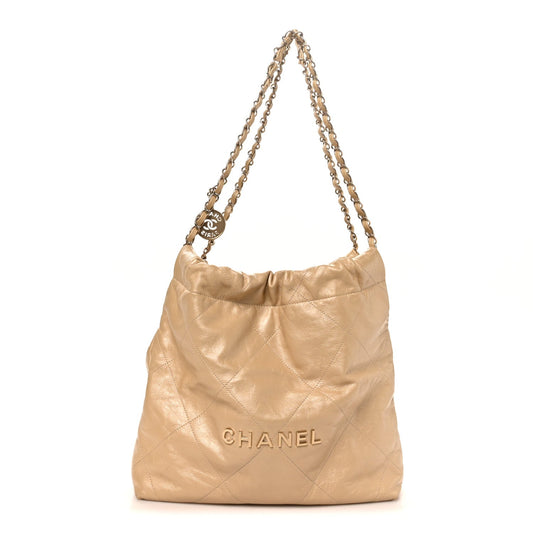 Metallic Calfskin Quilted Small Chanel 22 Light Gold