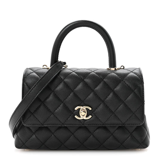 Caviar Quilted Mini Coco Handle Flap Black