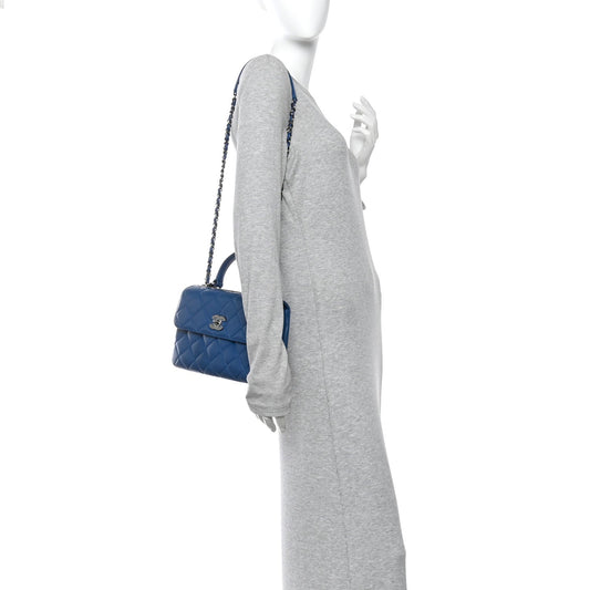 Lambskin Quilted Small Trendy CC Flap Dual Handle Bag Blue