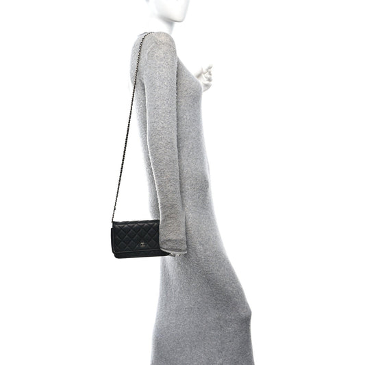 Caviar Quilted Wallet on Chain WOC Black