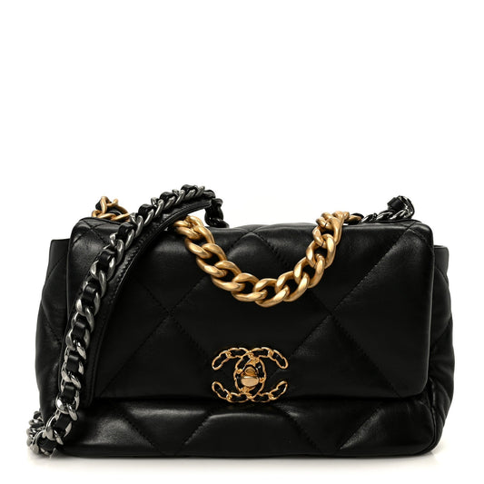 Lambskin Quilted Medium Chanel 19 Flap Black
