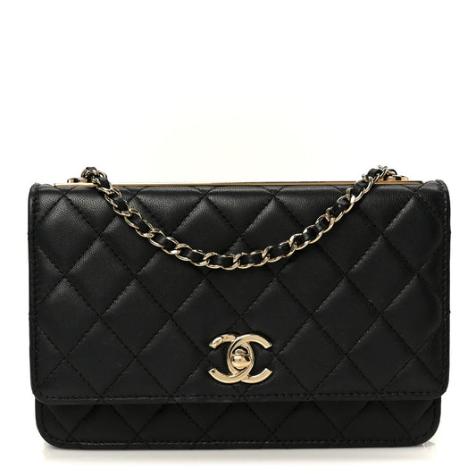 Lambskin Quilted Trendy CC Wallet On Chain WOC Black