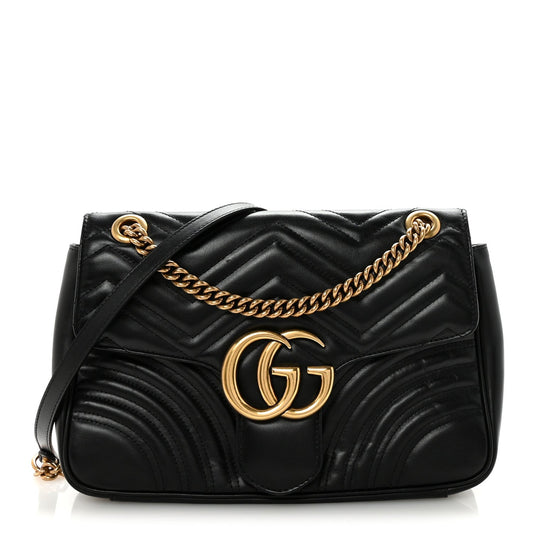 Calfskin Matelasse Medium GG Marmont Shoulder Bag Black