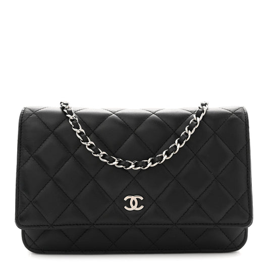 Lambskin Quilted Wallet On Chain WOC Black