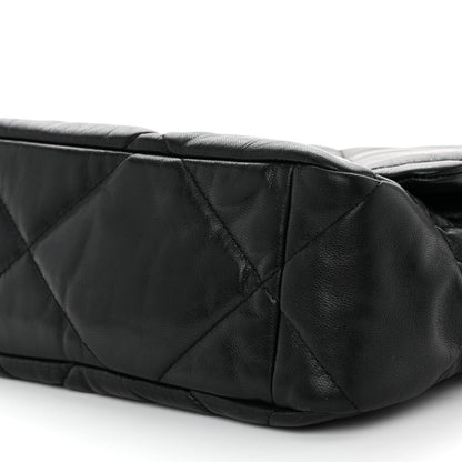 Shiny Goatskin Quilted Large Chanel 19 Flap Black