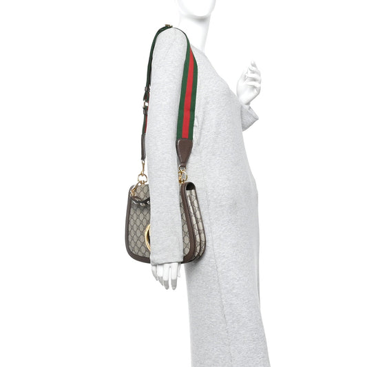 GG Supreme Monogram Textured Dollar Calfskin Web Medium Blondie Top Handle Shoulder Flap Bag Beige Ebony New Acero
