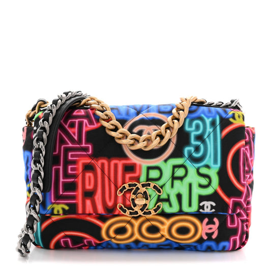 Fabric Printed Medium Chanel 19 Flap Black Multicolor