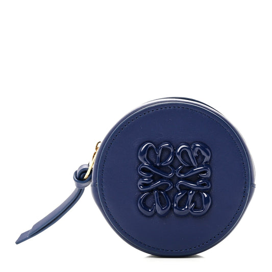 Calfskin Inflated Anagram Cookie Zip Coin Case Blue