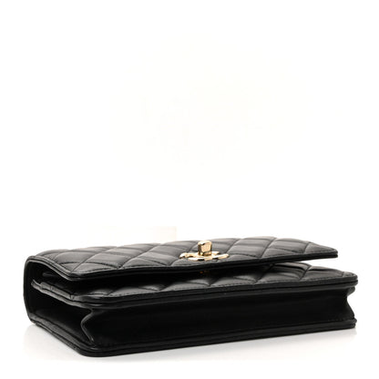 Lambskin Quilted Top Handle Trendy CC Wallet On Chain WOC Black