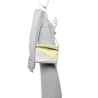 X ALBERS Nappa Calfskin Small Puzzle Bag Pale Grey Light Citrine