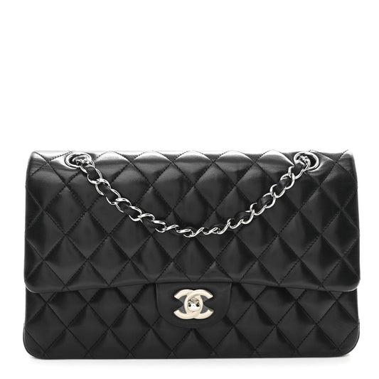 Lambskin Quilted Medium Double Flap Black